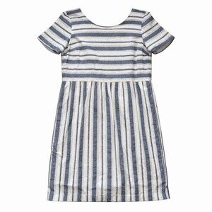 Striped Summer Dress Blue White Cotton P/S Short Sleeves High Waist Coastal